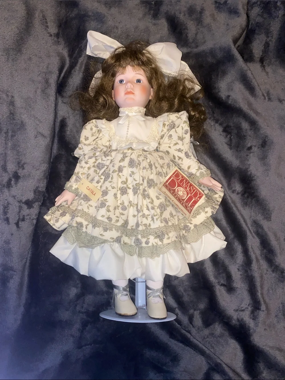 Dynasty Collection Cayala Porcelain Doll in Cream and Sage Floral Dress